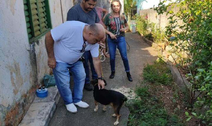 A Polícia Civil resgatou dois cães abandonados em casa sem morador.