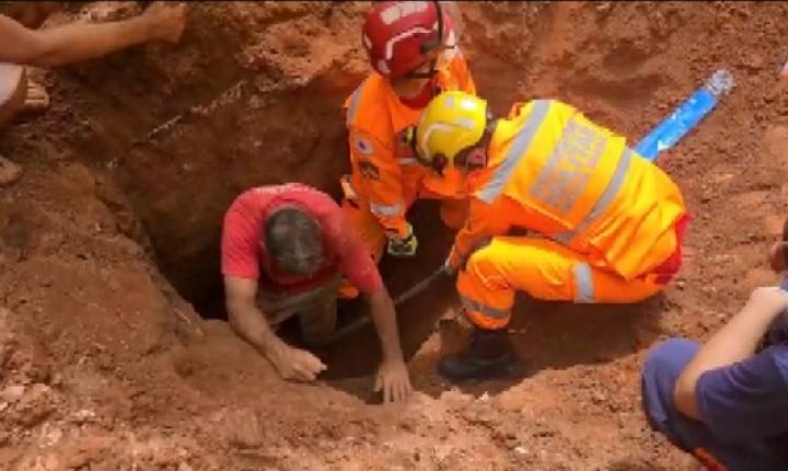 Homem fica soterrado por cerca de uma hora após queda de muro em Machado/MG.