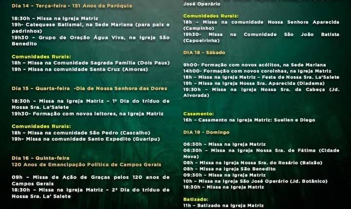 Missa Especial em comemoração aos 120 anos de Campos Gerais/MG.
